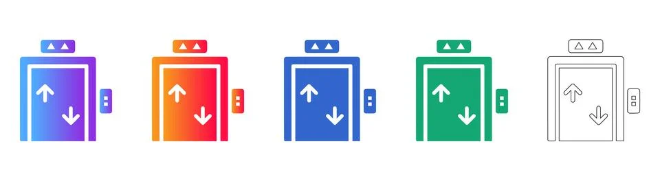 Modern Elevator Icons Set with Up Down Arrows and Outline Styles Stock Illustration