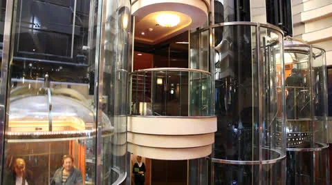 Modern Elevator lift moves people up and down at the cruise ship Video stock 26644091