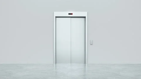 Modern elevator with open metal doors. The elevator goes down and the doors o Stock Footage 149183052