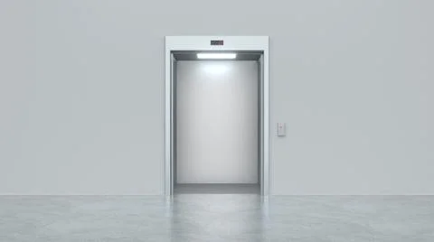 Modern elevator with open metal doors. Concept of business center or hotel li Ilustración de archivo