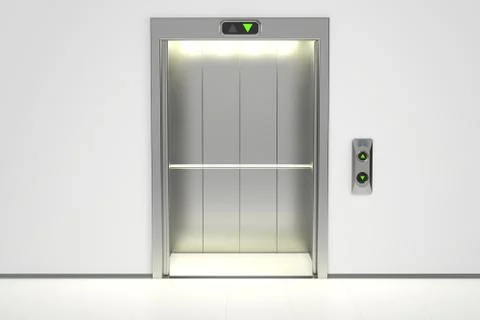 Modern elevator with opened doors, 3D rendering Stock Illustration