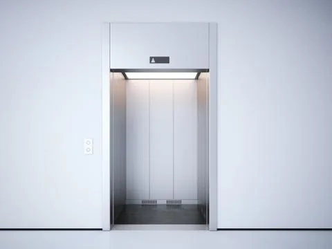 Modern elevator with opened doors. 3d rendering Stock Illustration
