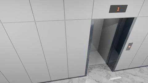 Modern elevator opening on first floor in office building Ilustración de archivo