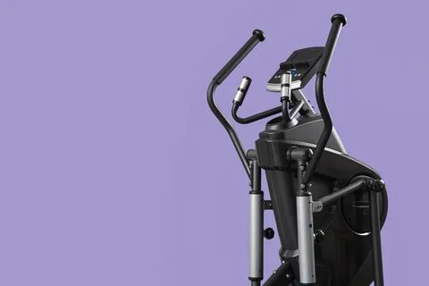 Modern elliptical machine on lilac background Stock Photos