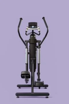 Modern elliptical machine on lilac background Stock Photos