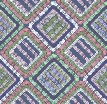 Modern embroidery geometric seamless pattern. Patchwork ornament. Stock Illustration