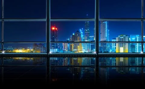 Modern empty and clean office interior with glass windows , Kuala Lumpur city Stock Photos