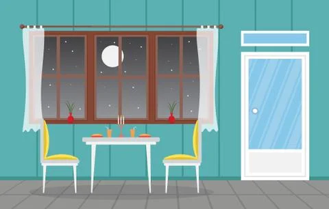 Modern Empty Cafe Restaurant Interior Furniture Flat Vector Illustration Ilustração Stock