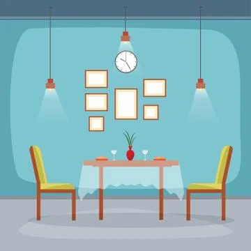 Modern Empty Cafe Restaurant Interior Furniture Flat Vector Illustration Ilustração Stock
