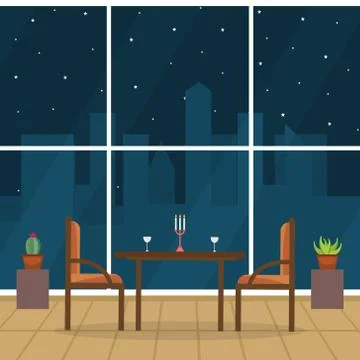 Modern Empty Cafe Restaurant Interior Furniture Flat Vector Illustration Ilustração Stock