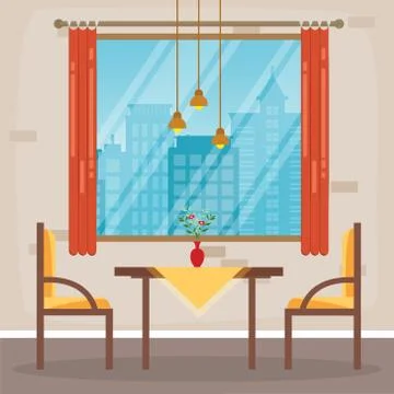 Modern Empty Cafe Restaurant Interior Furniture Flat Vector Illustration Ilustração Stock