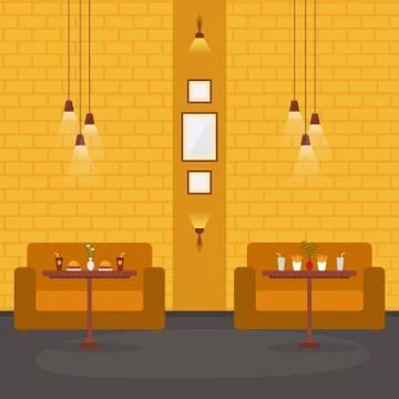 Modern Empty Cafe Restaurant Interior Furniture Flat Vector Illustration Ilustração Stock