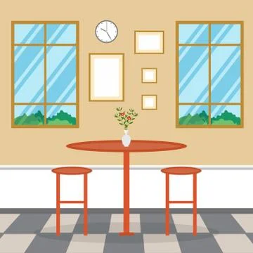Modern Empty Cafe Restaurant Interior Furniture Flat Vector Illustration Ilustração Stock
