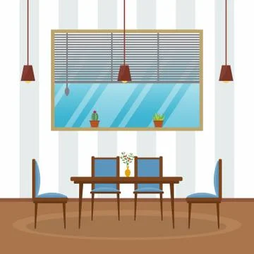Modern Empty Cafe Restaurant Interior Furniture Flat Vector Illustration Ilustração Stock