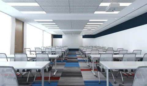 Modern empty classroom in school 3d render image Stock Illustration