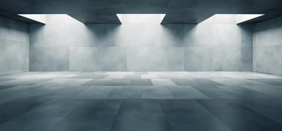 Modern empty concrete room interior with natural skylight Ilustración de archivo