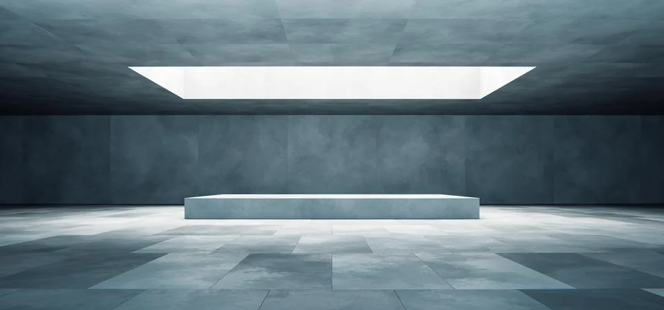 Modern empty concrete room interior with podium and natural skylight Stock Illustration