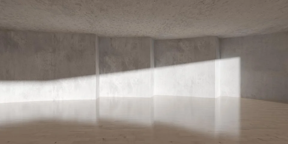 Modern empty concrete room interior with stepped round walls, sunlight and .. Stock Illustration