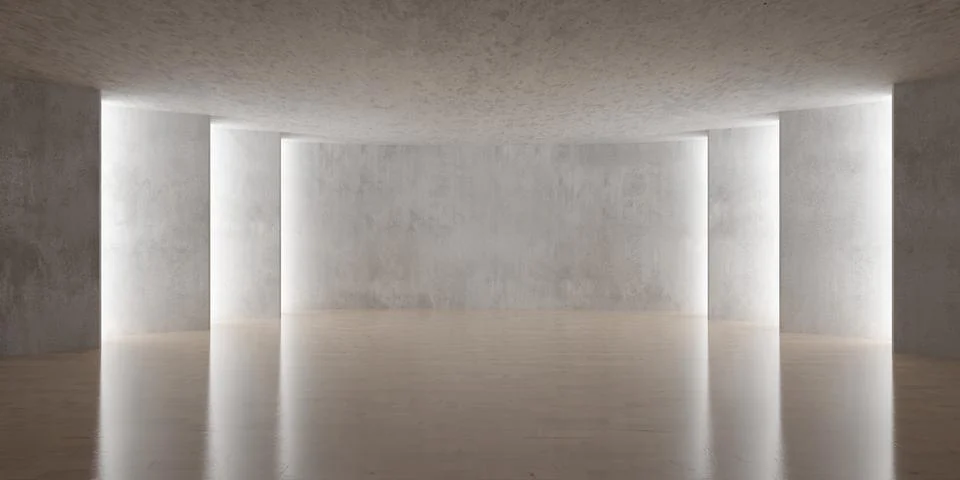 Modern empty concrete room interior with offset walls with inset lights, wo.. Stock Illustration