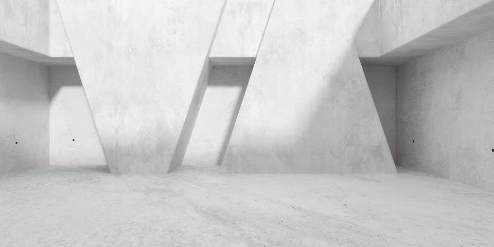 Modern empty concrete room with large triangular structure - industrial bru.. Stockillustratie