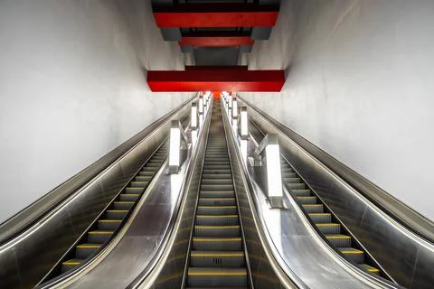 Modern empty escalator. Stock Photos