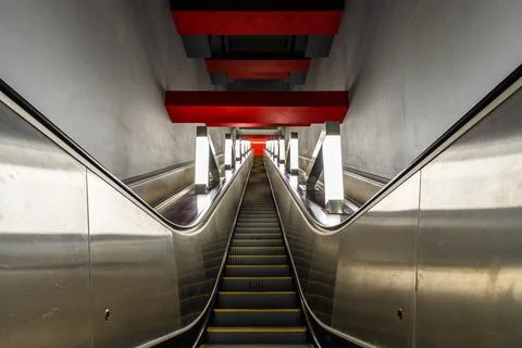 Modern empty escalator. Stock Photos