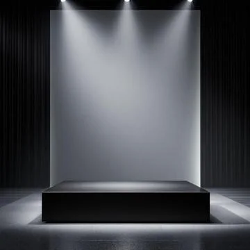Modern Empty Exhibition Platform with Brightly Lit White Screen Stock Illustration