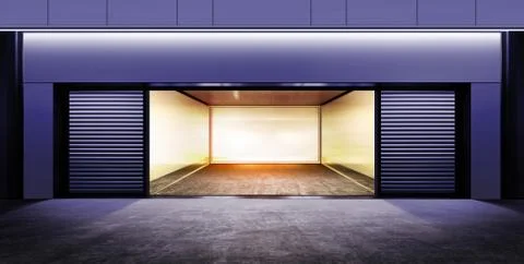 Modern empty garage at night Stock Photos