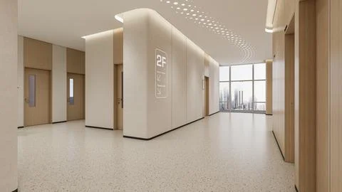 Modern Empty Hospital Corridor with Bright Lighting and Medical Vibe Ilustración de archivo