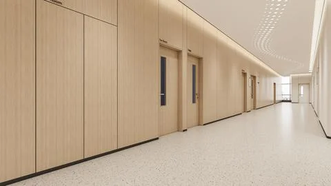 Modern Empty Hospital Corridor with Bright Lighting and Medical Vibe Ilustración de archivo