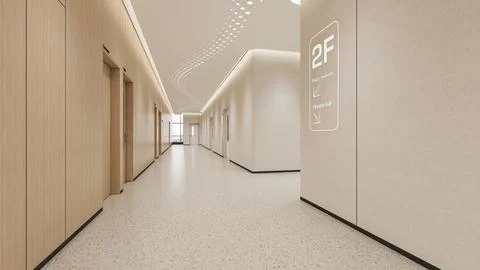 Modern Empty Hospital Corridor with Bright Lighting and Medical Vibe Ilustración de archivo