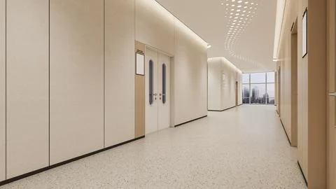 Modern Empty Hospital Corridor with Bright Lighting and Medical Vibe Illustration