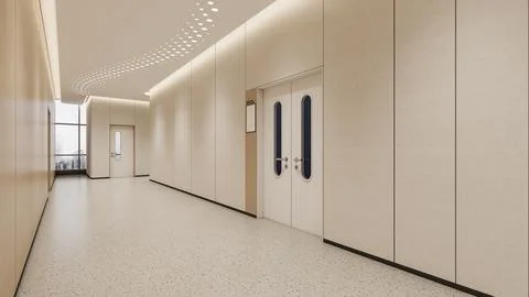 Modern Empty Hospital Corridor with Bright Lighting and Medical Vibe Ilustración de archivo