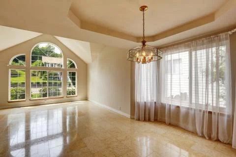 Modern empty house interior with marble tile floor Stock Photos