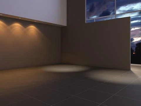 Modern Empty Interior with Brown Walls, Brown Tiles on the Floor Stock Illustration