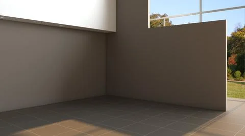 Modern Empty Interior Corner with Brown Walls, Brown Tiles on the Floor Stock Illustration