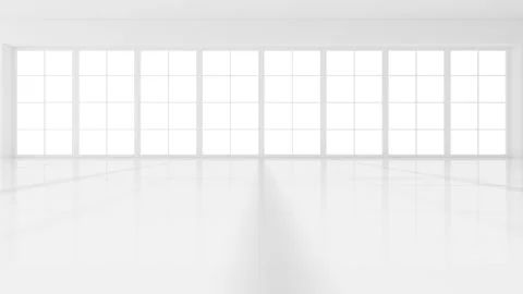 Modern empty interior with large window and light reflections on floor, arc.. Stock Footage 332384503