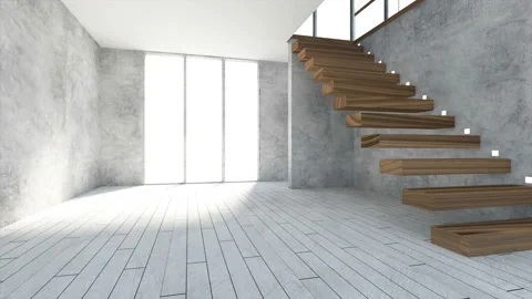 Modern Empty Interior with Large Windows and TV in Living Room Stock Footage 105457212