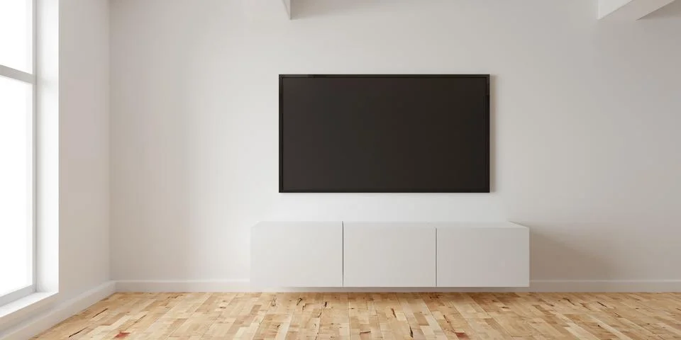 Modern empty interior room with large television or tv flat screen monitor .. Stock Illustration