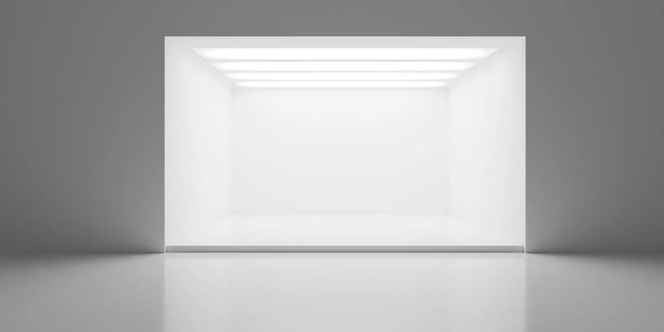 Modern empty minimal white room or gallery with large ceiling light row ins.. Stock Illustration