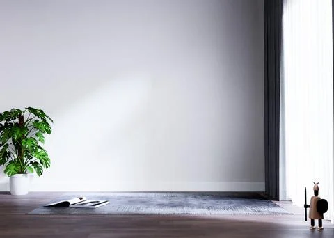 Modern empty room interior, white background wall with gray curtain Stock Illustration