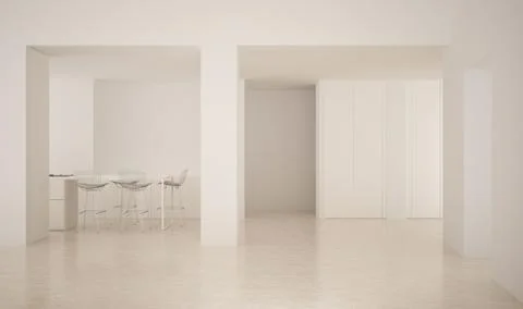 Modern empty space with limestone floor and dining table, minimalist architec Stock Illustration