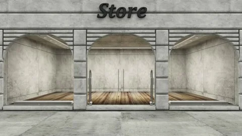 Modern Empty Store Front with Big Arch Windows with Flickering Light Inside Stock Footage 216822438