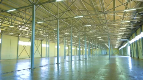 Modern Empty Warehouse Interior With Smooth Lateral Camera Movement Stock Footage 340041854