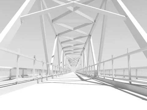 Modern empty white truss bridge model Ilustración de archivo