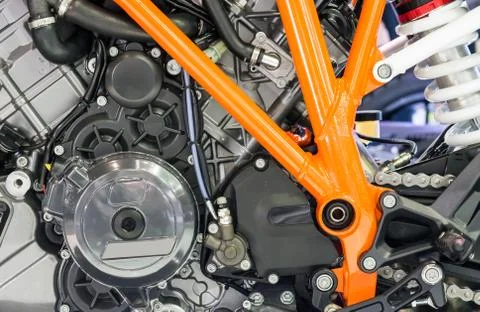 Modern engine of the new motorcycle Stock Photos