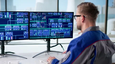 Modern Engineer Controls Nuclear Power Plant Stock Footage 328404098