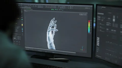 Modern engineering computer program assembling the parts of a robotic arm 動画素材 304705649