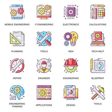 Modern engineering flat icons set. 스톡 일러스트