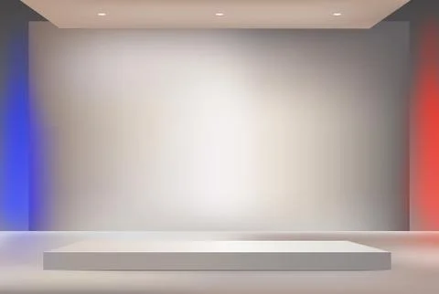 Modern enlighten studio with rectangular box countertop on ground for product Stock-Illustration